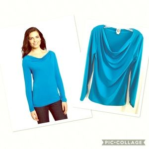 🦋💎Anne Klein Turquoise Drape Neck Top  Sz M 💎🦋